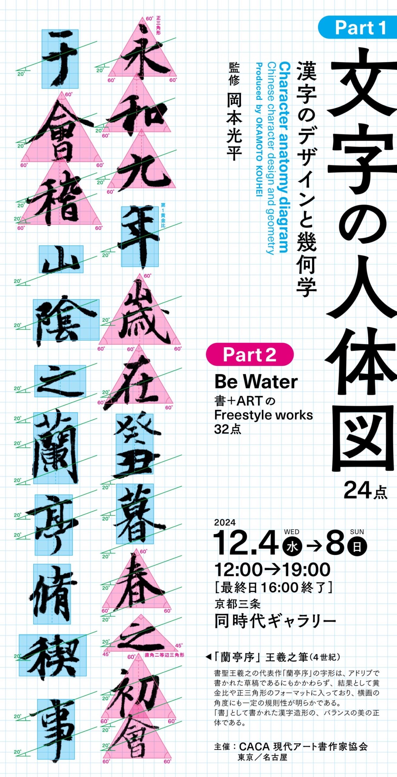 漢字デザイン アート作品 大サイズ×2枚 CACA京都展 ／Part 1 『文字の人体図』～漢字のデザインと幾何学